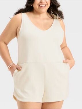 a new day Cream Sleeveless Romper with Pockets